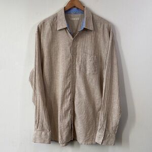 Men's Linen Blend Khaki Casual Button Down Shirt XL